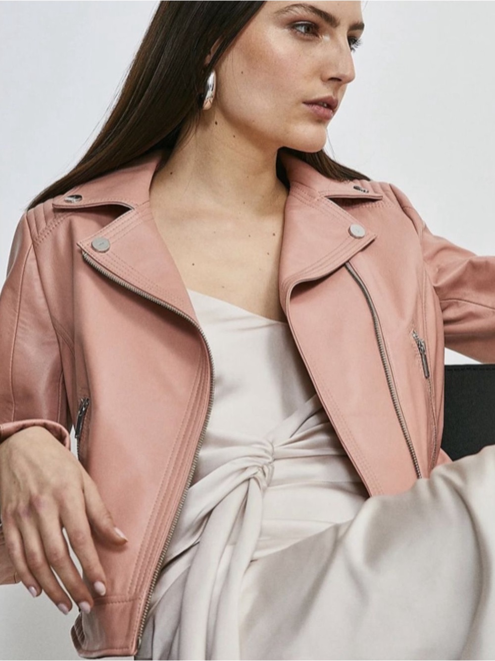 Karen Millen Blush Pink Leather Biker Jacket